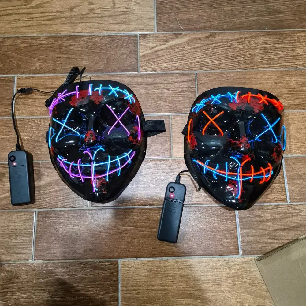 NEW Halloween glowing LED Purge Mask designed neon EL wire set of 2